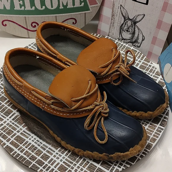 💐 Vintage GUC L.L. Bean Bean Boot 🥾 Rubber Duck Boots, Leather Trim, Navy, 8 - Picture 4 of 11